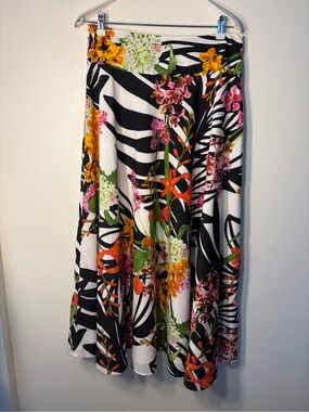 Indikka New York Ladies Floral Zebra Print Resort Wear Lined Maxi Skirt Size L